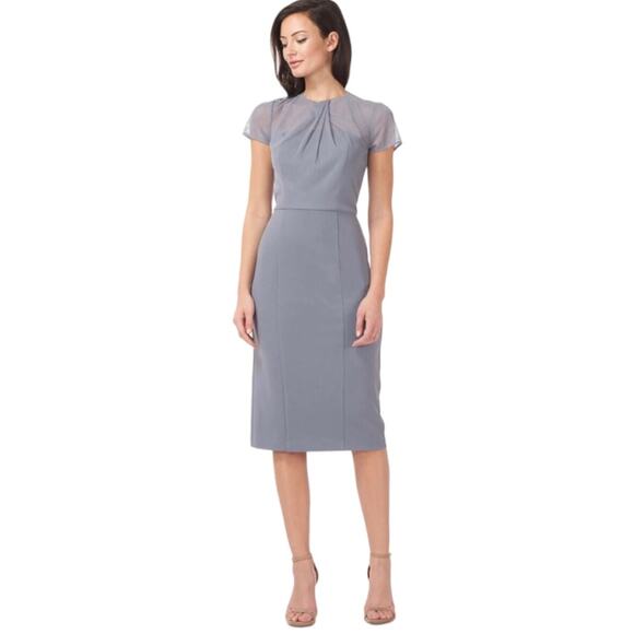 JS Collections Slate Blue Short Sleeve Illusion Cocktail Dress 16 NWT - Picture 12 of 12